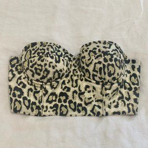 Lpa Bustier Top Gold Metallic Leopard Print XS
